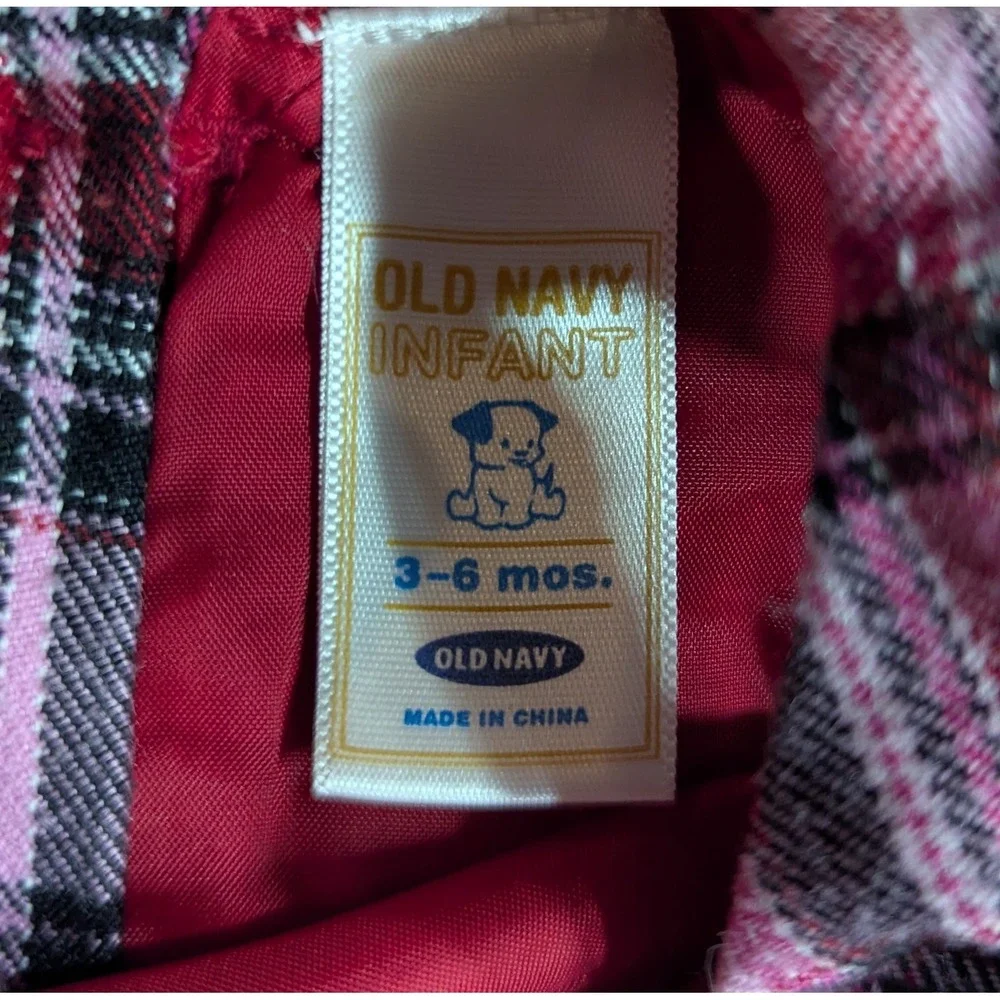 Old Navy 3-6 Month Girl Y2K Pleated Pink Plaid‎ Dress Button Up Back